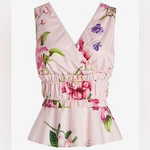 Express Pink Garden Floral V Neck Top